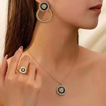 Модный комплект ювелирных изделий ожерелье серьги кольцо для женщин дамы золотой