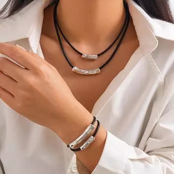 Модный комплект ювелирных изделий с подвесками, ожерелье и браслет для женщин серебряный