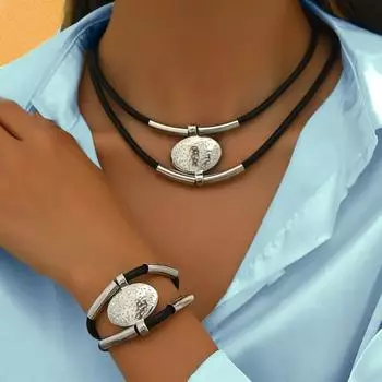 Модный комплект ювелирных изделий в стиле бохо, ожерелье и браслет для женщин золотой