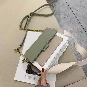 Модный контрастный цвет, кожаная сумка через плечо для женщин, дизайнерская кожаная сумка через плечо, модная сумка-мессенджер с клапаном 19.5x7x15cm