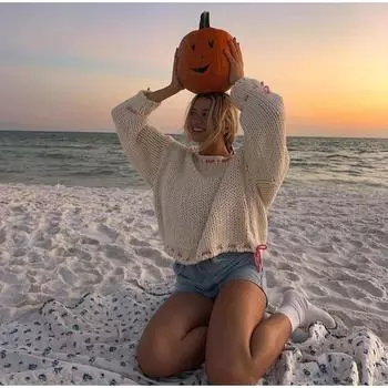 Модный контрастный цветной вязаный пуловер для женщин, осенний милый свитер с круглым вырезом и длинными рукавами, уличный шикарный джемпер, трикотаж S белый