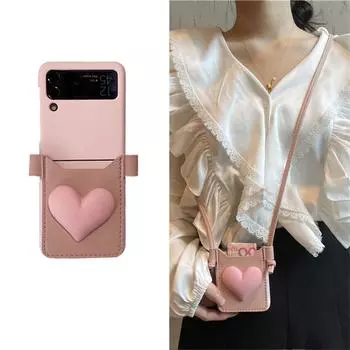 Модный корейский кожаный ремешок для карточек, кошелек, 3d чехол для телефона Love для Samsung Galaxy Z Flip Z Flip 3 5g Zflip 4, чехол for Z Flip 4