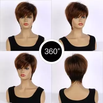 Модный короткий синтетический парик для женщин, многослойные парики с челкой, блондинка, черный парик с омбре, термостойкий парик чёрный/золотой