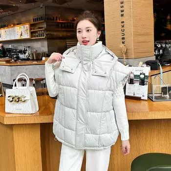 МОДНЫЙ короткий жилет с капюшоном из хлопка для женщин 2024 года, новый осенне-зимний жилет из хлопка, хлопковый жилет, верхняя одежда, жилет, одежда S