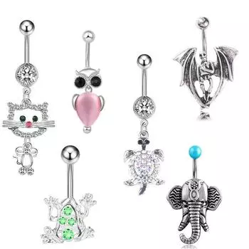 Модный кошачий пупок из нержавеющей стали, индивидуальный тренд, прокол животного, декоративная лягушка, инкрустация бриллиантами, украшение для пупка