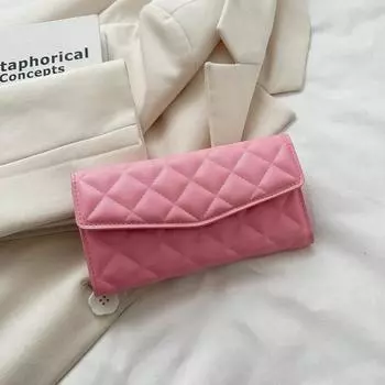 Модный кошелек, длинная сумка для мелочи в иностранном стиле, зимняя новинка 2024 года, однотонный кошелек с ромбовидной выемкой, женский кошелек белый