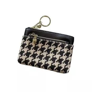 Модный кошелек для монет с узором «гусиные лапки», женские мини-кошельки из натуральной кожи для ключей, ID, кредитных визитных карточек, три молнии, сумка-держатель для карт чёрный
