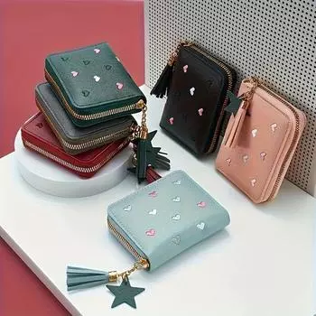 Модный кошелек из искусственной кожи с кисточками, клатч на молнии для кредитных карт, подкладка из искусственной кожи, можно стирать вручную - аксессуар для женщин чёрный