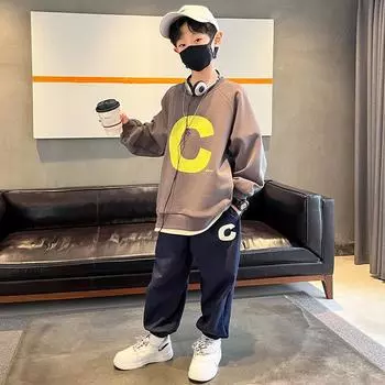 Модный костюм для мальчиков, новый детский осенний свитер, спортивная одежда для детей среднего и большого возраста, весенние и осенние модели, красивый модный прилив 120cm