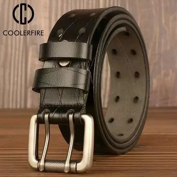 Модный ковбойский мужской ремень из 100% коровьей кожи, ремень из натуральной кожи, джинсовый дизайнерский повседневный винтажный ремень класса люкс TM091 China&95CM чёрный
