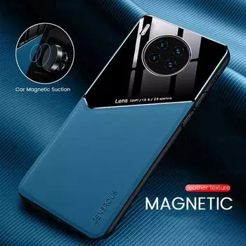 Модный кожаный автомобильный держатель с магнитным чехлом для Huawei P50 P40 Mate 40 30 20, противоударный чехол Honor 60 50 Lite, мягкий защитный чехол с рамкой Huawei Mate 40 Pro чёрный