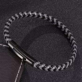 Модный кожаный браслет для мужчин, ювелирные изделия из нержавеющей стали, застежка-кнопка, унисекс, плетеный браслет, подарок на запястье BB0499 165mm золотой