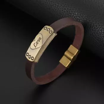 Модный кожаный браслет Pop Love 520 для пары с металлической пряжкой, мужской браслет для вечеринки, подарка на праздник, аксессуары коричневый