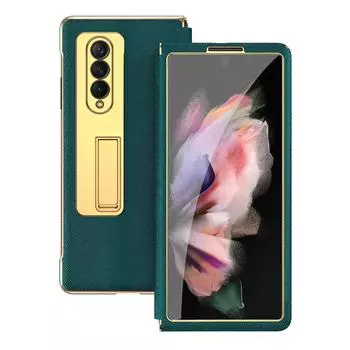 Модный кожаный чехол для Samsung Galaxy Z Fold 4 3 2, высококачественный гальванический чехол с вышивкой границ, полный защитный чехол For Galaxy Z Fold 2 чёрный
