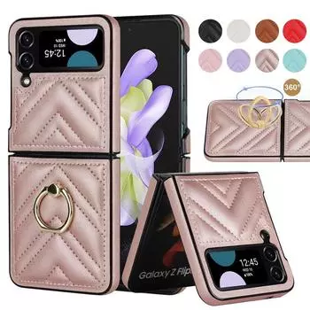 Модный кожаный чехол для телефона с кольцевым кронштейном для Samsung Galaxy Z Flip 5 Case Z Flip 4 Case Z Flip 3 Складной экран Защитный чехол от падения Samsung Z Flip 3 белый