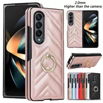 Модный кожаный чехол для телефона с кольцевым кронштейном для Samsung Galaxy Z Fold 4, чехол Z Fold 3, складной экран, защитный чехол от падения Samsung Z Fold 3 фиолетовый