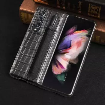 Модный кожаный чехол-карандаш с рисунком крокодила для Samsung Galaxy Z Fold 3, антидетонационные роскошные чехлы для Fold3 F9260 красно-коричневый