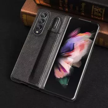 Модный кожаный чехол-карандаш с рисунком личи и слотом для ручки для Samsung Galaxy Z Fold, 3 шт., антидетонационный роскошный чехол для Fold3 F9260 красный