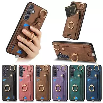 Модный кожаный чехол-кошелек с магнитными картами для Samsung Galaxy S24 Ultra S21 FE S22 S23 Plus A30/20/22/32/33 M10S A14 A25 A34 A15 A25 For Galaxy A22 5G/A22S чёрный