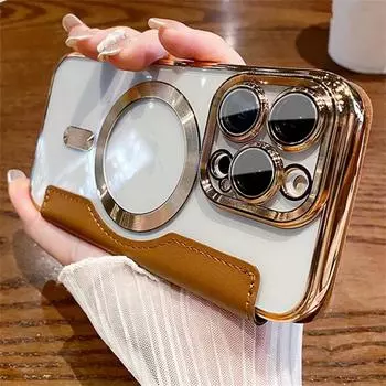 Модный кожаный чехол Magsafe для iPhone 16 15 14 12 11 13 Pro Max с магнитной беспроводной зарядкой, прозрачный силиконовый чехол для iPhone 14 13 12 11 iPhone 11 золотой