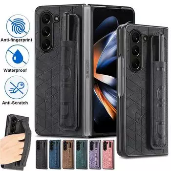 Модный кожаный чехол с держателем для браслета S для Samsung Galaxy Z Fold 5 4 5G Fold5 Fold4 Fold3 Z Fold3 Z Fold4 Защитный чехол Samsung Z Fold 5 чёрный