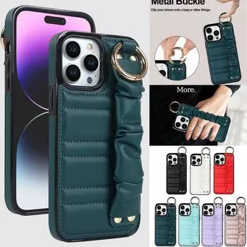 Модный кожаный чехол с ремешком на запястье и морщинами для iPhone 14 13 12 11 Pro Max 14 Plus XS Max X XR 8 7 Plus SE 2020, мягкая противоударная задняя крышка Funda iPhone 7/8/SE 2020 чёрный