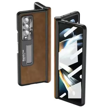 Модный кожаный чехол с защитой переднего стекла для Samsung Galaxy Z Fold4 Zfold4 Fold 3 Fold3 Fold 4, удобный чехол-подставка for Samsung Z Fold 3 кофейный
