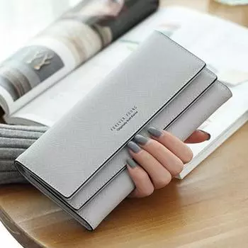 Модный кожаный кошелек с застежкой, кошелек-клатч для денег, женский кошелек, большой емкости, держатель для карт, кошелек для монет чёрный