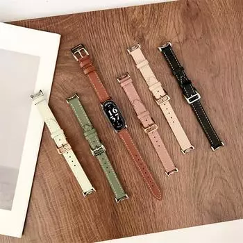 Модный кожаный ремешок для часов Xiaomi Mi Band 8, сменный браслет Miband 9 чёрный