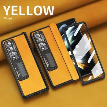Модный кожаный складной чехол с защитой от пота для Samsung Galaxy Z Fold 4 5g Fold4 Fold3 Fold 3 Zfold4, передние стеклянные чехлы из пленки for Samsung Z Fold 4 серый