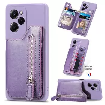 Модный кожаный + TPU чехол для телефона с подставкой и слотом для карт для iPhone Samsung Xiaomi Anti-Drop стильный и функциональный защитный чехол Redmi Note 12S 4G чёрный