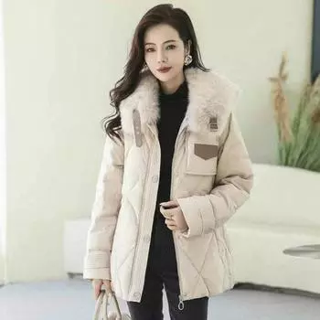 МОДНЫЙ кожаный воротник с большой пряжкой из меха, женский, средний и длинный, зимняя мода 2024 года, лисий мех, белый утиный пух, теплая талия, одежда M чёрный