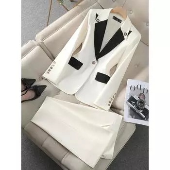 Модный красный черный бежевый женский брючный костюм из 2 предметов для офиса, женская деловая рабочая одежда, формальный пиджак и брюки XXXXL белый