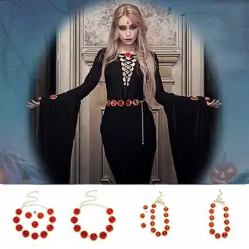 Модный красный драгоценный камень поясной ремень зеркальный драгоценный камень поясная цепочка косплей каменная цепочка Хэллоуин 11Pcs