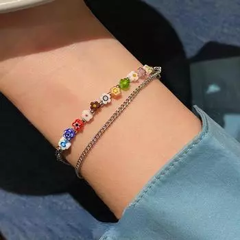 Модный красочный браслет с маленьким цветком, модный ювелирный браслет для женщин, подарок