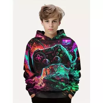 Модный красочный геймпад с 3d принтом, милая и уютная толстовка для детей, для мальчиков, теплая и стильная, детский пуловер с капюшоном, топы, одежда 100