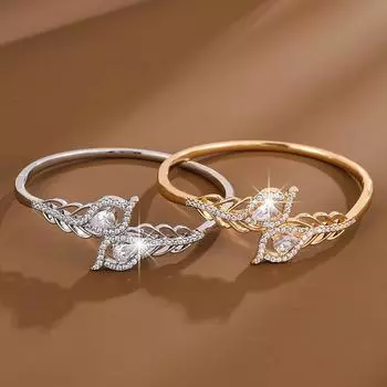 Модный креативный дизайн с перьями, инкрустированный цирконом, усовершенствованный легкий, роскошный, темпераментный, универсальный браслет с отверстием золотой