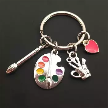 Модный креативный художник, палитра для рисования, кисть, брелок, брелок в виде сердца для художника, ювелирные изделия, подарки