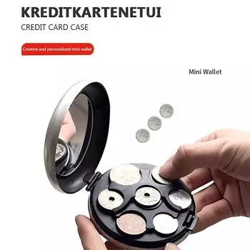 Модный креативный мини-коробка для хранения евромонет с зеркалом, портативный дорожный круглый кошелек из алюминиевого сплава с нулем евро, кошельки для монет чёрный