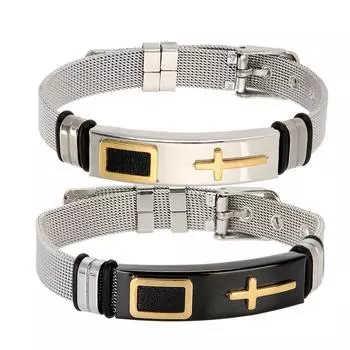 Модный браслет для мужчин, браслет из титановой стали, двойная застежка безопасности, мужские украшения Silver Gold