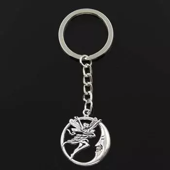 Модный круг Moon Angel 31x26 мм кулон 30 мм брелок для ключей металлическая цепочка серебряного цвета для мужчин автомобильный подарок сувенирный брелок серебряный