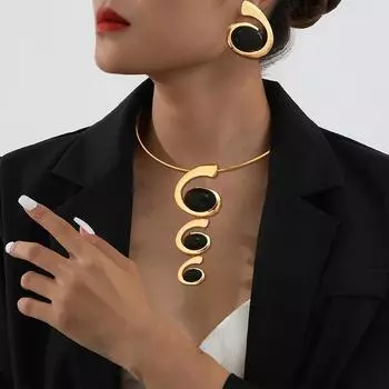 Модный круглый спиральный кулон в виде улитки, комплект ювелирных изделий, ожерелье и серьги для женщин, дам золотой