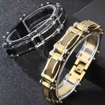 Модный крутой тяжелый браслет из нержавеющей стали для мужчин, массивный, ширина 15 мм, сетчатый стиль, цепочка, велосипедные браслеты, мужские, 7 цветов в наличии 21.5CM