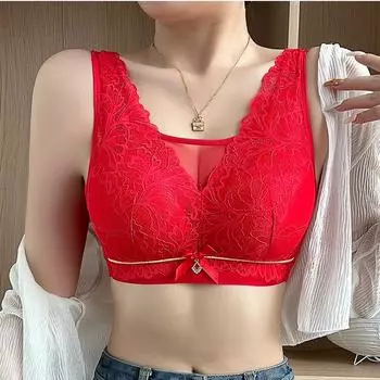 Модный кружевной сексуальный регулируемый бюстгальтер с жилетом из мягкой губки 95B красный