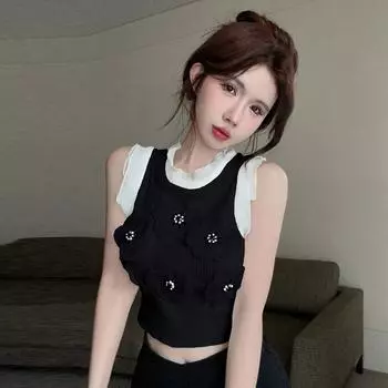 Модный кружевной трикотажный жилет, уменьшающий возраст, короткий топ без рукавов для женщин one size fits all белый