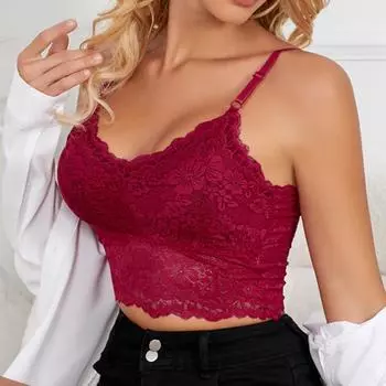 Модный кружевной жилет без рукавов, бюстгальтер без косточек с подкладкой, короткий топик, фитнес-нижнее белье, цветочный кружевной бюстгальтер M белый
