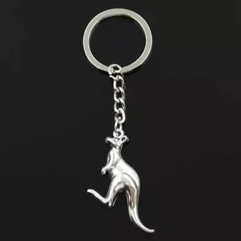 Модный кулон-кенгуру 47x31 мм, 30 мм, брелок для ключей, металлическая цепочка, бронзовый, серебряный цвет, мужской автомобильный подарок, сувенирный брелок серебряный