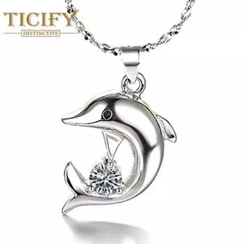 Модный кулон-колье с дельфином белый