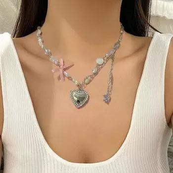 Модный кулон «Любовь» с розовым бантом и пятиконечной звездой, ожерелье из бисера, роскошные подарки для женщин и девочек на праздники.