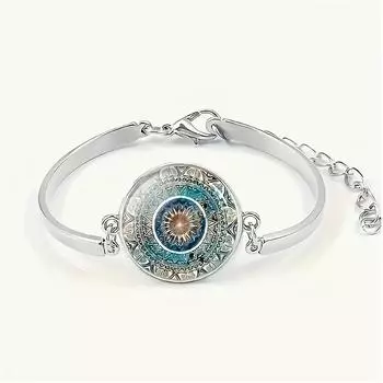 Модный кулон Mandala Flower Time, ожерелье, винтажный комплект ювелирных изделий, креативный стеклянный кулон для мужчин и женщин, комплект из 4 предметов